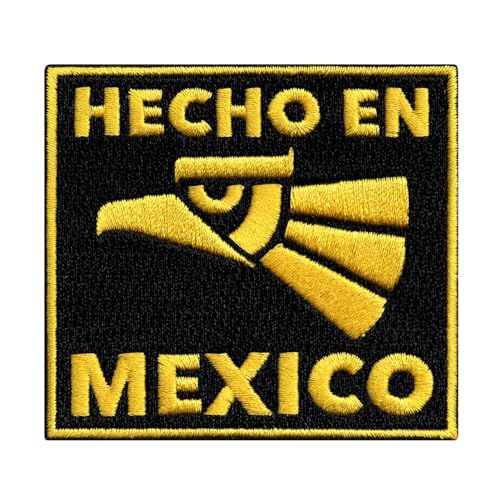 Hecho En Mexico bestickter Aufnäher Mexikanischer Stolz zum Aufbügeln Biker Emblem schwarz gelb von Cypress Collectibles Embroidered Patches
