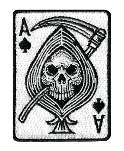 Pik Ace of Spades Grim Reaper Card Embroidered Patch Iron On Skeleton Skull Emblem von Cypress Collectibles Embroidered Patches