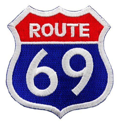 Route 69 bestickt Patch zum Aufbügeln Sexy Highway Road Sign Parodie 66 Biker Emblem von Cypress Collectibles Embroidered Patches
