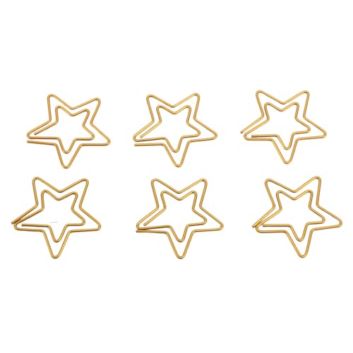 Cyrank 100 Stück Dekorative Büroklammern, Sternförmige Büroklammern, Geschenkbox-förmige Büroklammern, Lustige, Niedliche Metall-Büroklammern, Goldene Büroklammern(Star Shape) von Cyrank