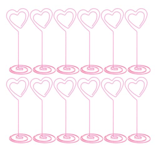 Cyrank 12Pcs Rosa Tischkartenhalter, Herzform Draht Fotohalter Metall Hinweis Memo Halter Kleine Tischnummer Ständer für Party, Hochzeit von Cyrank