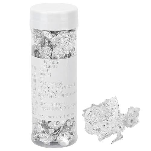 Cyrank 2 Flaschen Blattsilber, Silberfolie, Silbernes Silberfolienpapier, Blattgoldblätter, Blatt Flocken Silbernes Folien, Splitterfolienflocken für Crafts Sprinkles Kuchen Dekoration von Cyrank