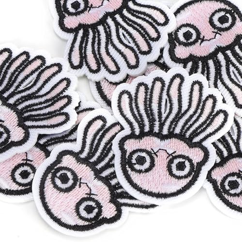 Cyrank Aufnäher zum Aufnähen, 10 Stück, Tier Patches, niedliche rosa Quallen, Bestickte Aufnäher, Embroidered Iron on Patches, Aufnäher zum Basteln von Kleidung, Kleiderapplikationen von Cyrank