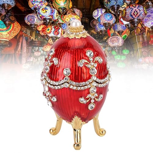 Cyrank Eier Ei, Vintage Stil Ei Trinket Box, Einzigartige Handgemalte Emaillierte Schmuckschatulle Osterei Mit Ei Form Schmuck Veranstalter Jewellery Box Für Ohrringe, Ringe, Halsketten von Cyrank