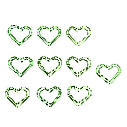 Cyrank Grüne Herz-Büroklammern, 100 Stück, Kleine Büroklammern, Liebesherz, Metall, Niedliche Büroklammern, Büroklammern, Dekorative Büroklammern Für Büro, Schreibwaren, Schulbedarf von Cyrank