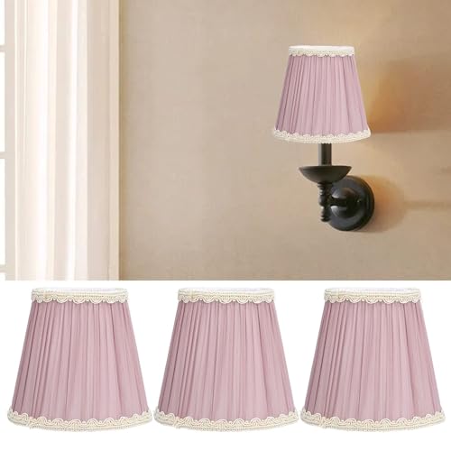 Cyrank Kleine Lampenschirme aus Stoff, 3er-Set Moderne Lampenschirm Hängelampe Klein, Rosa Lampenabdeckung, Nachttisch Lampenschirm Kronleuchter Lampenschirme, Clip-On-Lampenschirm Mit Falten von Cyrank