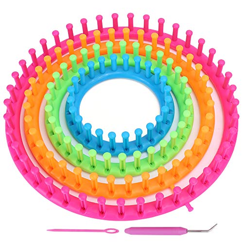 Cyrank Runder Strickrahmen, Rundstrickmaschinen-Set, Strickring Set, 4 Größen Kunststoff-Kreis-Webstühle Zum Stricken Mit Häkelnadel Für Mützen, Schals, Pullover, Socken Und Decken von Cyrank