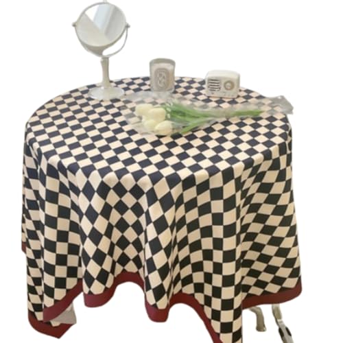Cyrank Schachbrett-Tischdecke, Karierte Quasten-Tischdecke, Baumwolle, Vintage-Gitter, einfache, praktische Tischdecke für rechteckigen, runden Couchtisch(100 * 150cm-Schwarz) von Cyrank