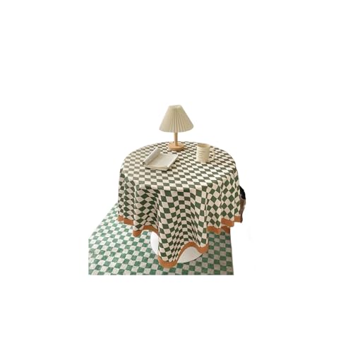 Cyrank Schachbrett-Tischdecke, Karierte Quasten-Tischdecke, Baumwolle, Vintage-Gitter, einfache, praktische Tischdecke für rechteckigen, runden Couchtisch(100 * 150cm-grün) von Cyrank