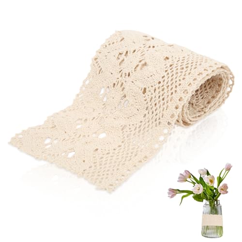 Cyrank Spitzenband, 10 Yards Spitzenband, Vintage Spitzenband, 10 cm breit, Baumwolle, gehäkelt, Blumenband, Spitze zum Verpacken von Geschenken, Valentinstag, Blumen-DIY-Handwerk(Beige) von Cyrank