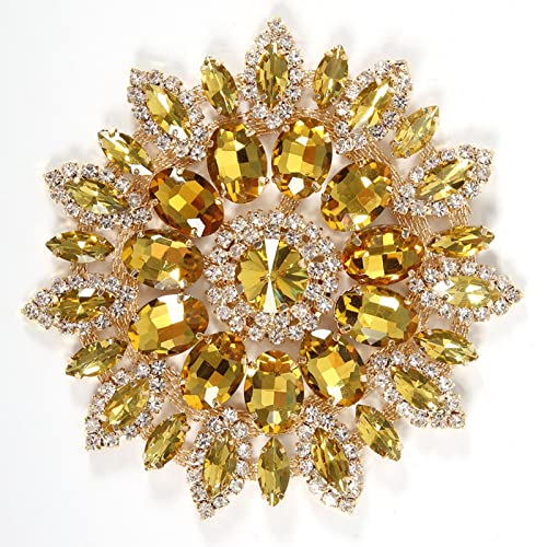 Cyrank Strassapplikationen, 11 cm, Blumendesign, Strassapplikationen, Applikationen für Kleidung, Broschen, Haarnadelverzierung(Gold) von Cyrank