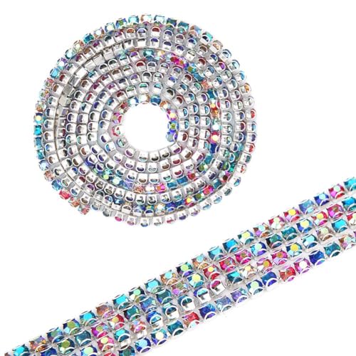 Strasskette, 1 Yard, Bunter Glitzer, Perlenbesatz, Künstlicher Edelstein, Perlen Zum Aufnähen, Band, Verschönerung, DIY, Nähzubehör, Kleidung, Tasche, Dekoration(3mm-#1) von Cyrank