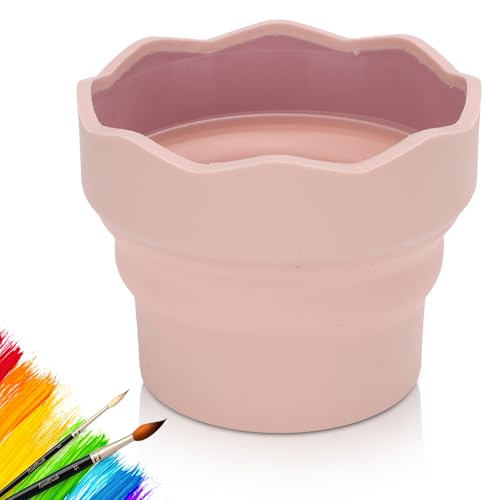 Cyrank Faltbarer Wasserbecher Für Wasserfarben, Pinselbecher, Malbecher Wassertankpinsel, Silikon-Wascheimer, Pinselhalter, Reiniger, Malerei, Wasserbecher Für Aquarell-Acryl-Ölgemälde(Rosa) von Cyrank
