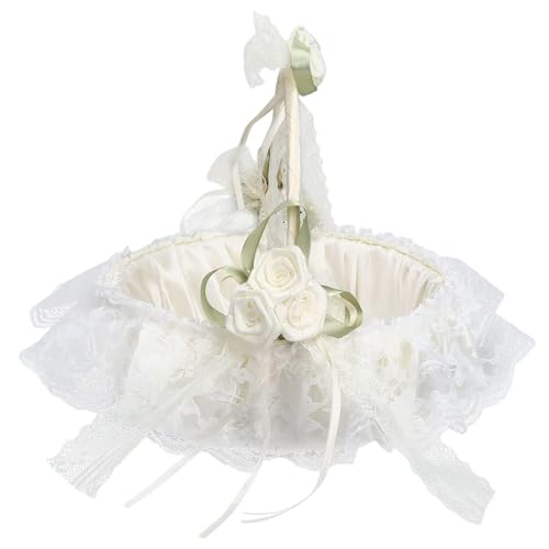 Hochzeit Blumenkorb,Hochzeits-Blumenmädchen-Körbe,Weißer Blumenmädchen-Korb,Weiß Blumenkorb,Hochzeitskörbe Für Blumenmädchen,Romantischer Blumenkorb Mit Spitzenrand Für Hochzeitsfotografie-Requisit von Cyrank