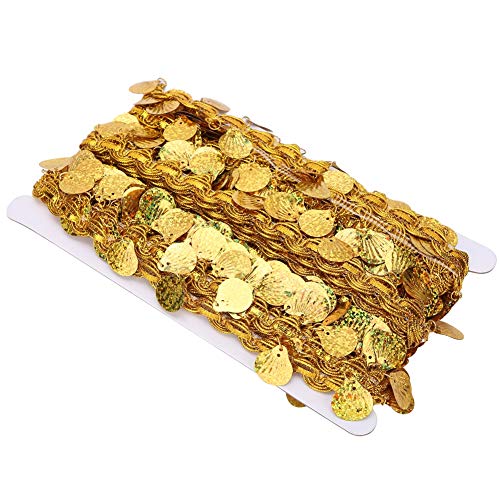 Pailletten-Quastenborte, goldene Muschelform, Pailletten-Fransen für Bauchtanz-Hüftschal, Hüftrock, Bauchtanz-Gürtel-Dekoration, 10 Yards von Cyrank