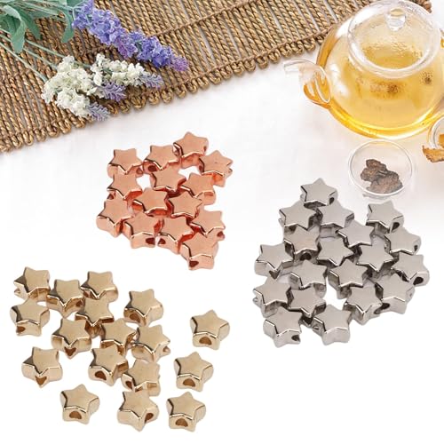 Sternperlen 50 Stück Metallperlen Herz Pentagramm Herz Perlen Pentagramm, Charm Perlen Stern Schmuck Perlen Für DIY Halskette, Armband, Ohrring Handwerk von Cyrank