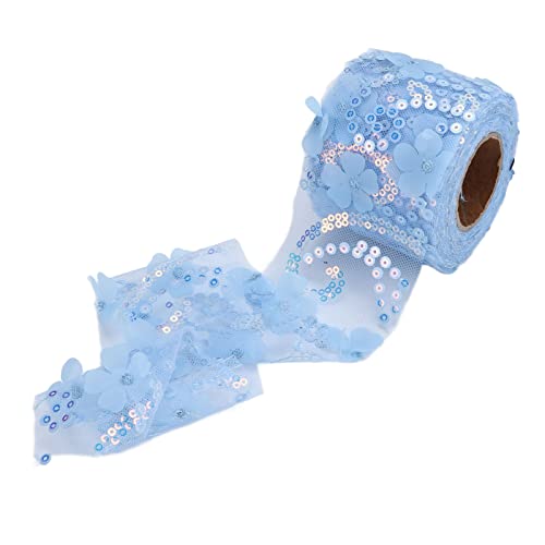 Tüllrollen, 10 Yards, 6 cm Breite, Tüllstoff mit Blumen und Pailletten, feinmaschige, glitzernde Tüllrollen für Stuhlkrawatten, Tutu-Rock, Hochzeitsdekoration, Geschenkverpackung(Blau) von Cyrank