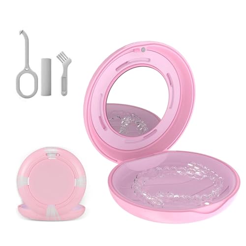 Etui, Ausrichtungshülle mit Spiegel, kieferorthopädische Zahnersatzbox, Mundschutzhüllen, Mundschutz, Magnetverschluss, kiefergerechte Halterungen, für Haushalt, Reisen, Büro (Rosa) von Czdtq