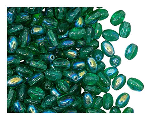 50 pcs Glasperlen Oliven 6x4 mm, Transparent Smaragd AB, Tschechisches Glas 50 pcs Glasperlen Oliven 6x4 mm, Transparent Smaragd AB, Tschechisches Glas von Czech Glass