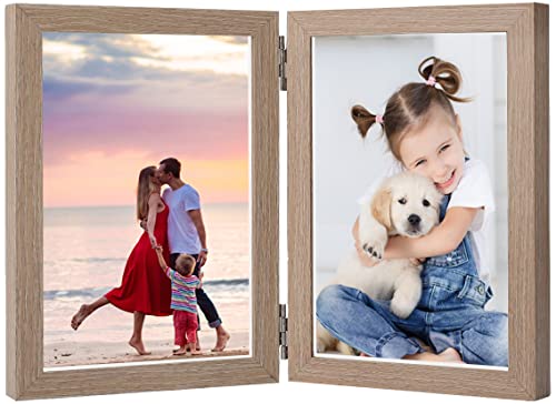 Czemo Holz Bilderrahmen für 2 Fotos faltbar Bilderrahmen Collage,Doppelt Collage Fotorahmen Portraitrahmen Rahmen Frame für den Schreibtisch oder Familie Hochzeit Geschenke(Hellbraun,2x10x15cm) von Czemo