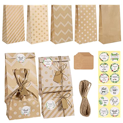 Czemo Papiertüten Braun 30 Stück Kraftpapiertüten Geschenktüten Papier Braune Tüten Papier mit Aufkleber, Anhänger Papiertüte zum Verpacken von Geschenken, Giveaways, Kindergeburtstag, 24x13x8CM von Czemo