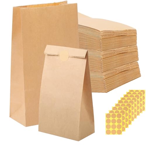 100 Stück Papiertüten Adventskalender Klein Mit Aufkleber, 9x18x5.5cm Geschenktüten Braun Kraftpapier Tüten, Butterbrottüten Mitgebsel Tüten DIY Papiertüten für Weihnachten Hochzeit Geburtstag von Czkonore