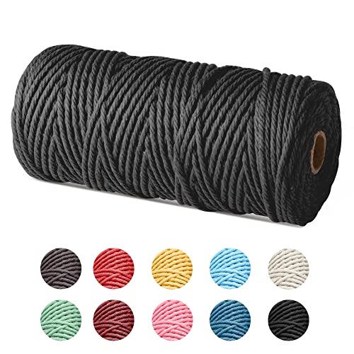 Makramee Garn, 3mm x 100m Makramee Garn Set Grün, Baumwoll Bastelschnur für Makramee DIY Handwerk Basteln Wand Aufhängung Pflanze Aufhänger Weben Dekoration (Schwarz) von Czyan