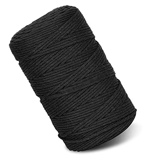 Makramee Garn 3mm x 200m Baumwollgarn Kordel Natur Baumwollkordel für Makramee DIY Handwerk Basteln Wand Aufhängung Pflanze Aufhänger Weben Dekoration (Schwarz) von Czyan