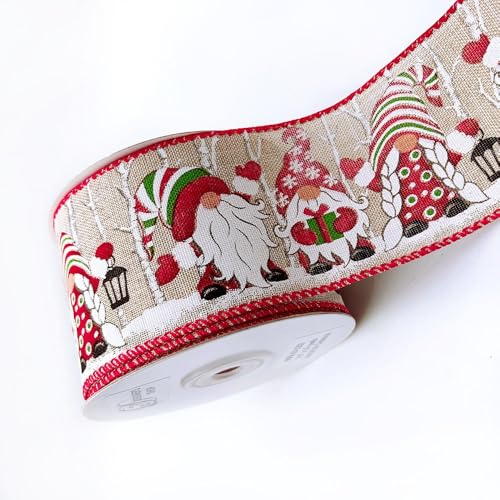 Designer's Shop WR 63-5203 Weihnachtswichtel mit Drahtrand, 6,3 cm x 9,1 m, rot-grün gestreifte Hüte und Weihnachtslaternen auf natürlicher Jute von D DESIGNER'S SHOP