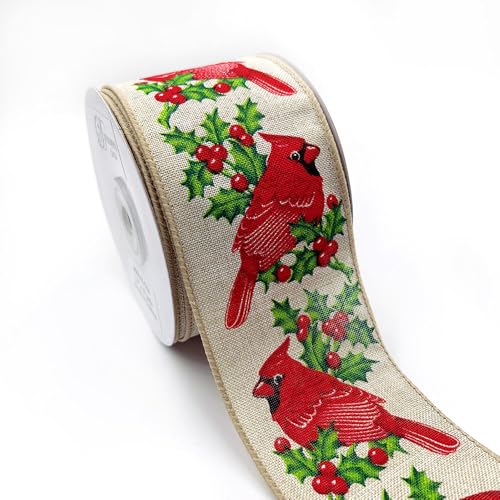 Designer's Shop WR 63-5204 Holiday Red Cardinals mit Stechpalme und roten Beeren, Drahtrand, 6,3 cm x 9,1 m, zum Basteln, Heimdekoration, Baumkranz-Dekoration Designer's Shop WR 63-5204 Holiday Red Cardinals mit Stechpalme und roten Beeren, Drahtrand, 6,3 cm x 9,1 m, zum Basteln, Heimdekoration, Baumkranz-Dekoration von D DESIGNER'S SHOP