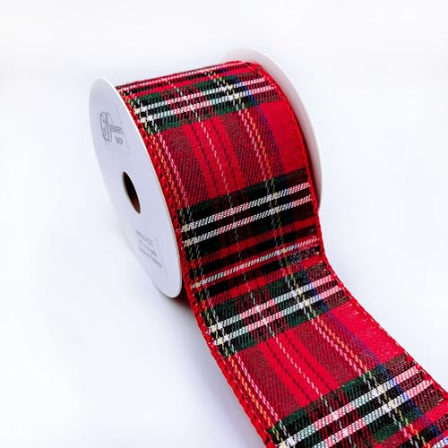 Designer's Shop WR 63-5223 Schleifenband mit Drahtrand, 6,3 cm x 9,1 m, Rot und Grün von D DESIGNER'S SHOP