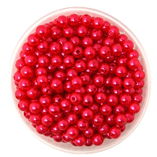 D DOLITY 500er Set Runde Kunstperle 6mm Wachsperlen Dekoperlen Bastelperlen mit Loch Zwischenperlen Schmuckperlen Beads Perlen für Schmuckherstellung - Rot von D DOLITY