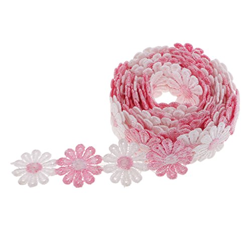 D DOLITY Daisy Blumen Stickerei Bänder Satinband Seidenbänder Schleifenband Hochzeit Dekoband Satin Geschenkband - Rosa Weiß von D DOLITY