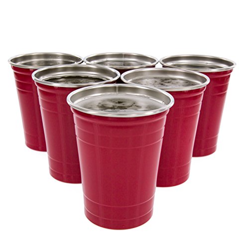D'Eco Edelstahl Partybecher (6er-Set) - 16 Unzen, Rot, BPA-frei, Party Cups von D'Eco