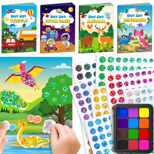 D-FantiX 4 Stück Dot Art Stickerbücher für Kleine Kinder ab 3 4 5 6 7 8 9 Jahren, Dot-Stickern Bastelhefte DIY Bastelaktivität für Jungs Mädchen, Stickerkunst Aktivität Geschenke von D-FantiX