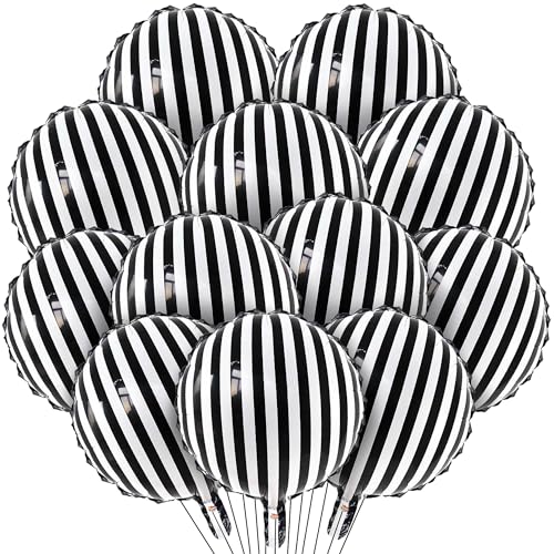 12 Stück schwarz-weiß gestreifte Luftballons, 45,7 cm Halloween-Folie, schwarz gestreift, wiederverwendbar, Aluminium-Helium-Ballon für Geburtstag, Babyparty, Halloween-Party-Dekorationen 12 Stück schwarz-weiß gestreifte Luftballons, 45,7 cm Halloween-Folie, schwarz gestreift, wiederverwendbar, Aluminium-Helium-Ballon für Geburtstag, Babyparty, Halloween-Party-Dekorationen von D-Fokes