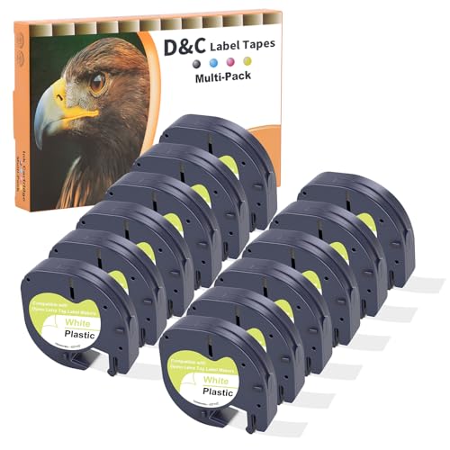 D&C 12x 91221 Etikettenband Kompatibel mit Dymo Letratag Etikettenband 12mm x 4m,Schwarz auf Weiß, Kunststoff, für Dymo Letratag IT-100H LT-100T 200B XR XM von D&C