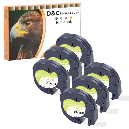 D&C 6x 91221 Etikettenband Kompatibel mit Dymo Letratag Etikettenband 12mm x 4m,Schwarz auf Weiß, Kunststoff, für Dymo Letratag IT-100H LT-100T 200B XR XM von D&C