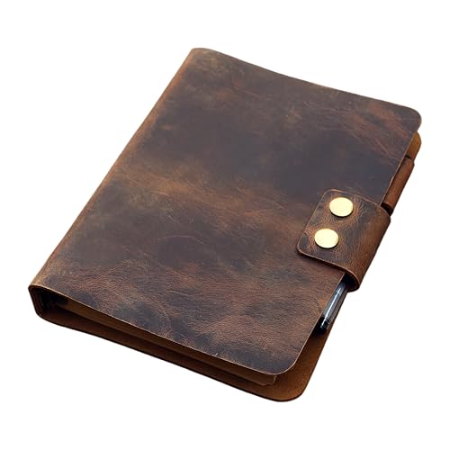 A5 Ringbuch-Notizbuchhülle aus Vollnarbenleder, 6-Ring Metallmechanik, doppelte Druckknöpfe, Stiftschlaufe, nachfüllbar, personalisierbar von D&M leather studio