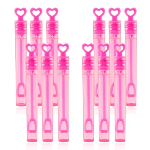 12 Mini-Herz-Blasenröhrchen mit 4 ml Seifenblasenlösung und Blasstäben – Gastgeschenke für Hochzeiten, Partys, Feiern, Kindergeburtstag, Partytütenfüller, Kinderspielzeug (rosa Herz, 12 Stück) von D.A.Y. Republic