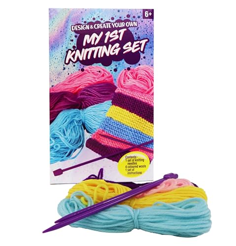 My 1st Strickset, Gestalten und Gestalten Sie Ihr eigenes, ist ideal für Anfänger und Kinder, Kit enthält Anleitung, farbige Wolle und Nadeln (1 Packung) von D.A.Y. Republic