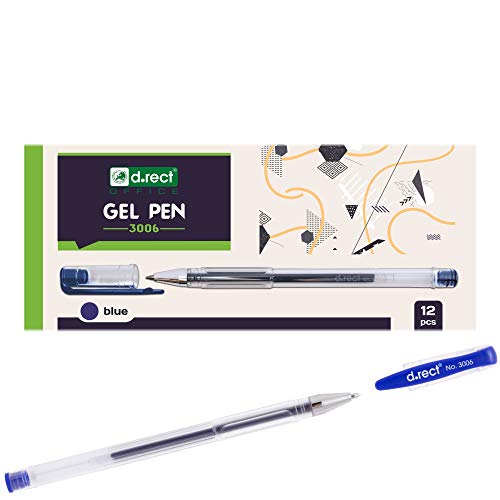 D.RECT D.RECT Gelschreiber 0,3 mm - Gel Pen 12 Stück mit Ergonomischer Griff, Dünne Schreiblinie - Gelkugelschreiber, Kugelschreiber mit Gelmine - Gelschreiber Blau von D.RECT