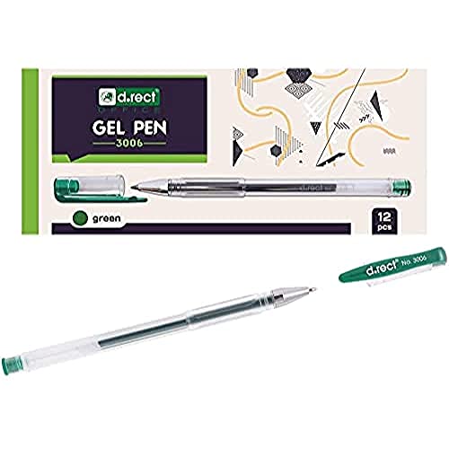 D.RECT 3006 Gelkugelschreiber | Kugelschreiber Ergonomisch | Gelschreiber Ergonomischer Griff | Durchsichtiges Gehäuse Pen Set 12 Stück - Grün von D.RECT