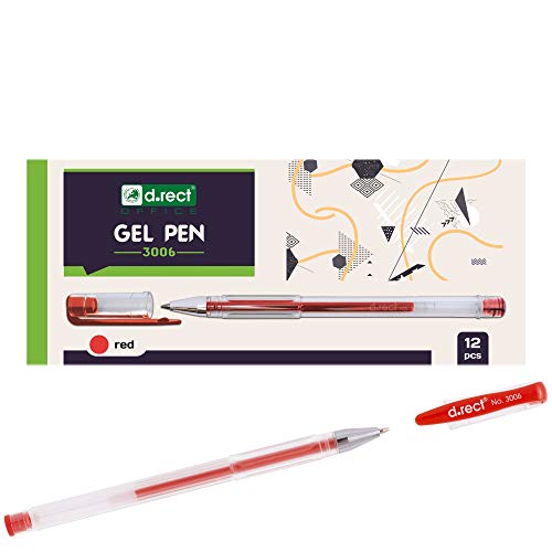 D.RECT 3006 Gelkugelschreiber | Kugelschreiber Ergonomisch | Gelschreiber Ergonomischer Griff | Durchsichtiges Gehäuse Pen Set 12 Stück - Rot von D.RECT
