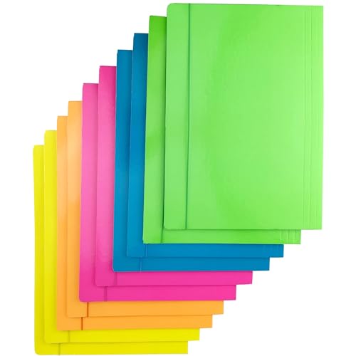 D.RECT 10 Stück (2 Stück Pro Farbe 5x2) FLUO Sammelmappe Aus Karton | Einschlagmappe Mit Gummi | Mappe Mit Gummiband Für Din A4 | 3 Klappen 350g, Schnellhefter Bunt Sortiert von D.RECT