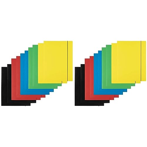 D.RECT 10 Stück (2 Stück Pro Farbe 5x2) Sammelmappe Aus Karton | Einschlagmappe Mit Gummi | Mappe Mit Gummiband Für Din A4 | 3 Klappen 300g, Schnellhefter Bunt Sortiert (Packung mit 2) von D.RECT