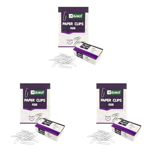 D.RECT 1000 Stück Office Büroklammern aus Metall 28mm | Briefklammern Büro-Aktenklammern verzinkt | 10x100 Stück, Verpackung kann variieren (Packung mit 3) von D.RECT