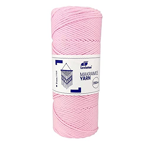 LEVIATAN 110943 Natürliches garn-200m superweiche Schnur Einfachdrehung-100% makramee Baumwolle Baumwollfadenseil für Basteln, Hochzeits-und Weihnachtsdekorationen Rosa, 3mm x 200m LEVIATAN 110943 Natürliches garn-200m superweiche Schnur Einfachdrehung-100% makramee Baumwolle Baumwollfadenseil für Basteln, Hochzeits-und Weihnachtsdekorationen Rosa, 3mm x 200m von Leviatan