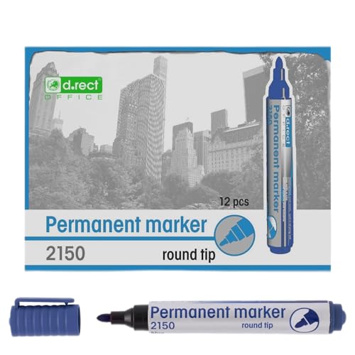 D.RECT 2150 Marker Permanent | Permanentmarker Wasserfest mit Rundspitze | Stifte Bunt Wasserfest | Wasserfeste Stifte für Viele Oberflächen 12 Stück - Blau D.RECT 2150 Marker Permanent | Permanentmarker Wasserfest mit Rundspitze | Stifte Bunt Wasserfest | Wasserfeste Stifte für Viele Oberflächen 12 Stück - Blau von D.RECT