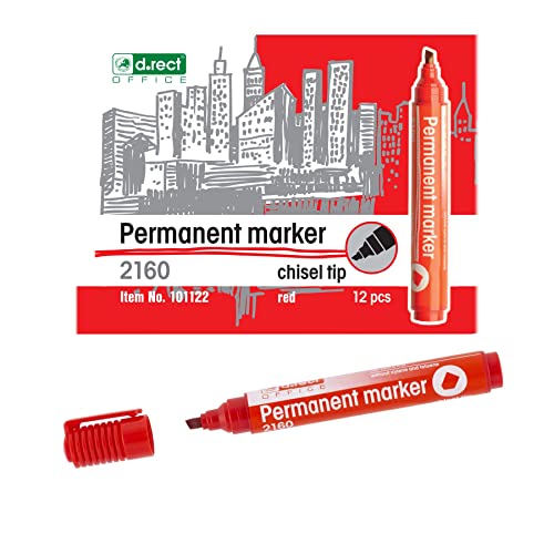 D.RECT - 2160 CT Permanentmarker | Wasserfest und Schnell-Trocknend | für Viele Oberflächen | Sichere Tinte | Rot - 12 Stück D.RECT - 2160 CT Permanentmarker | Wasserfest und Schnell-Trocknend | für Viele Oberflächen | Sichere Tinte | Rot - 12 Stück von D.RECT